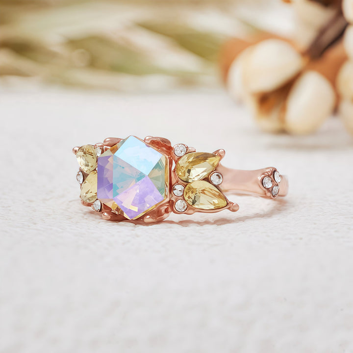 Bague péridot alexandrite à coupe hexagonale Olivenorma