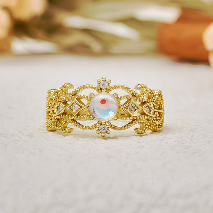 Bague vintage en pierre de lune sculptée creuse Olivenorma