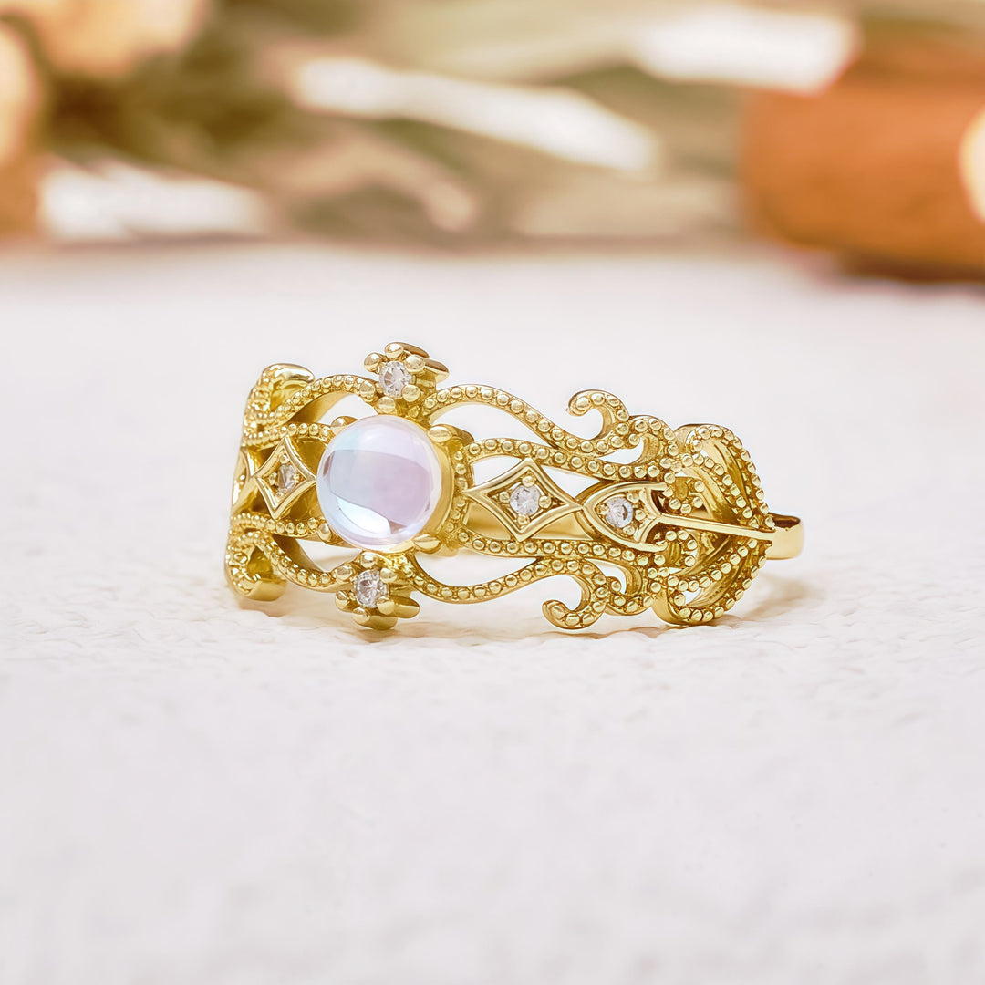 Bague vintage en pierre de lune sculptée creuse Olivenorma