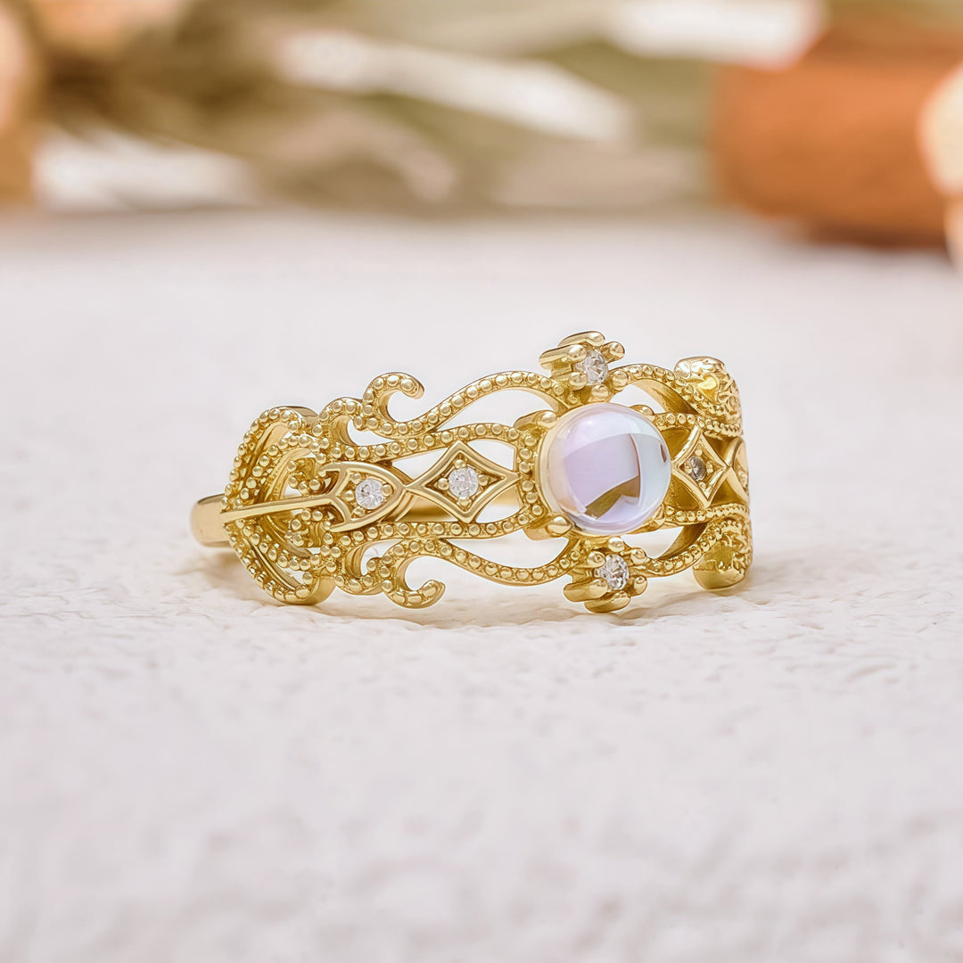 Bague vintage en pierre de lune sculptée creuse Olivenorma