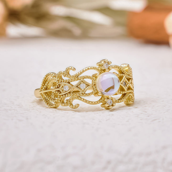 Bague vintage en pierre de lune sculptée creuse Olivenorma
