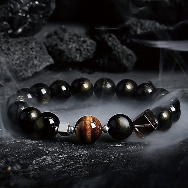 Bracelet en perles d'obsidienne Dark Moon Harsh Sun d' Olivenorma - Soleil ardent - 10 mm - 18 cm - image 11