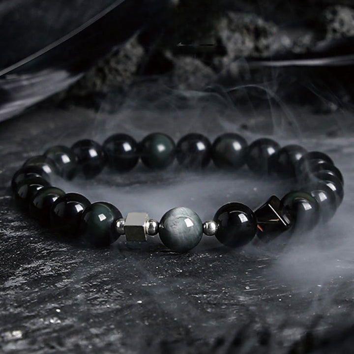 Bracelet en perles d'obsidienne Dark Moon Harsh Sun d' Olivenorma - Lune noire - 8 mm - 18 cm - image 0