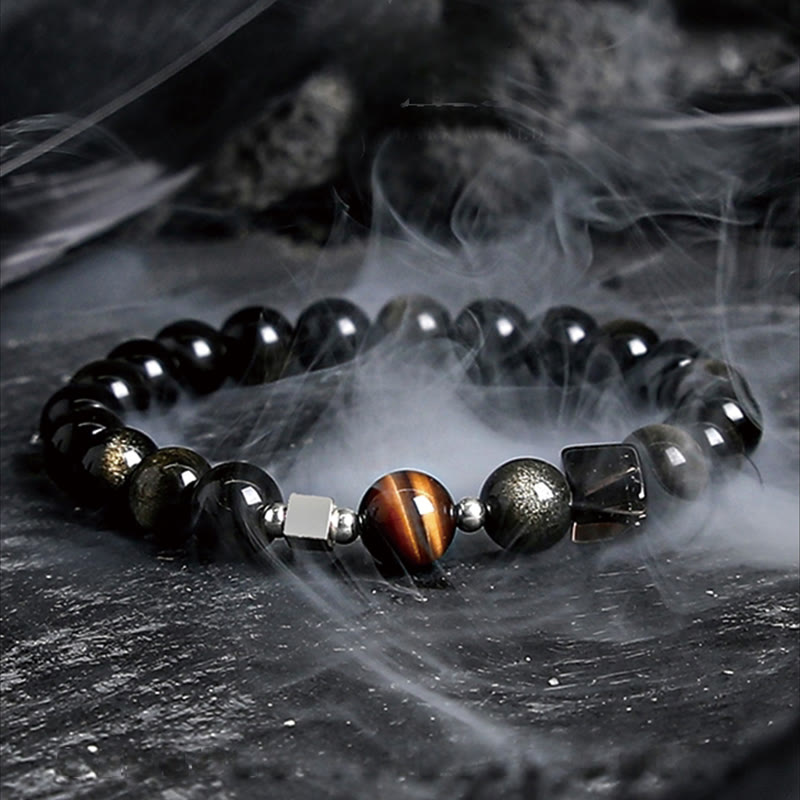 Bracelet en perles d'obsidienne Dark Moon Harsh Sun d' Olivenorma - Soleil ardent - 8 mm - 18 cm - image 7