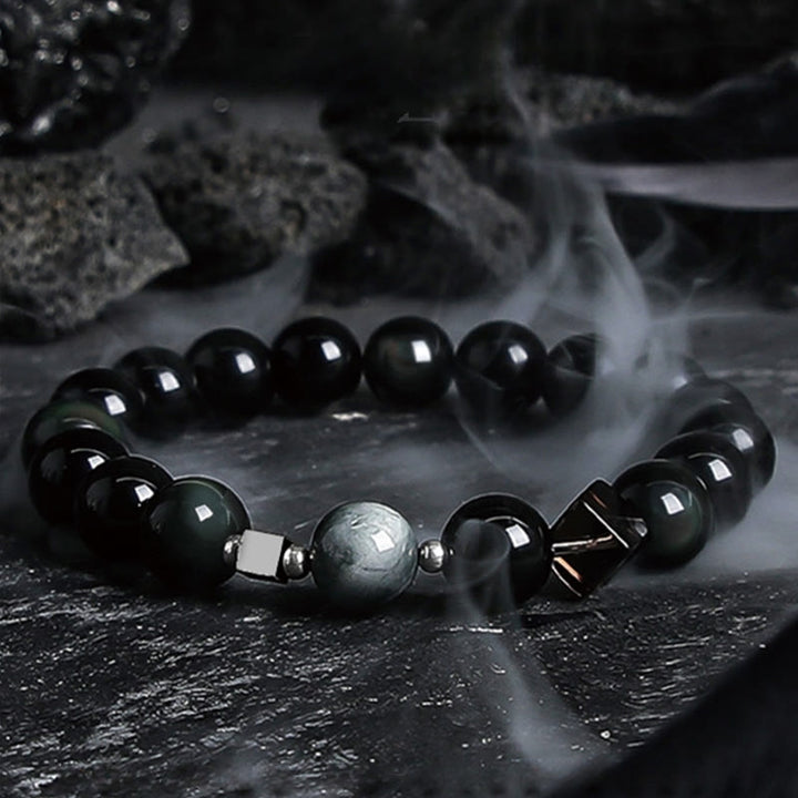 Bracelet en perles d'obsidienne Dark Moon Harsh Sun d' Olivenorma - Lune noire - 10 mm - 18 cm - image 5