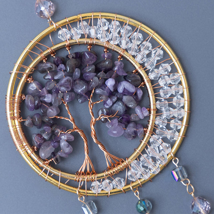 Pendentif carillon éolien en forme de feuille d'améthyste avec arbre de vie Olivenorma
