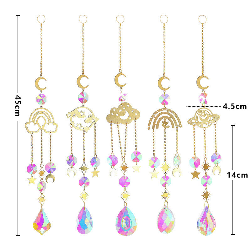 Olivenorma Lot de 5 carillons éoliens en forme de nuage, arc-en-ciel, planète, attrape-soleil