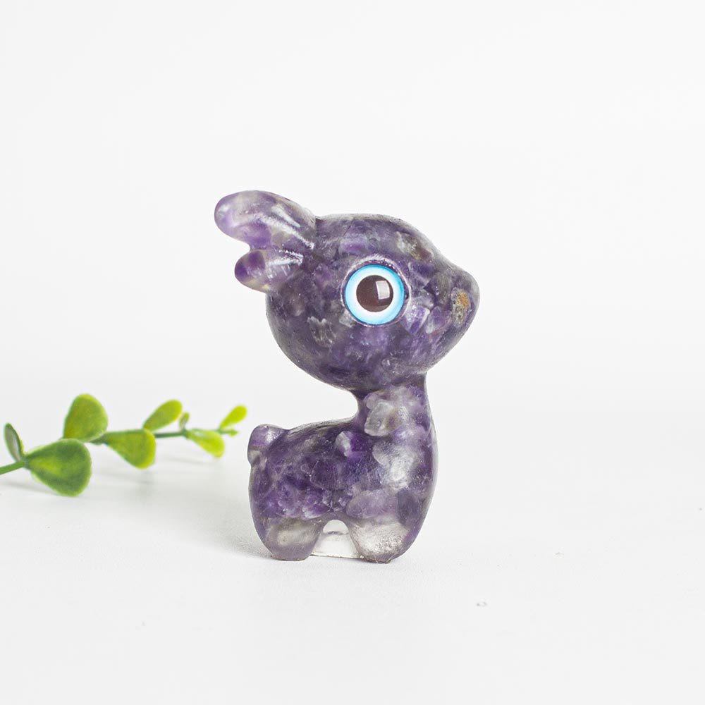 Décoration en pierre précieuse en forme de faon mignon en époxy avec gravier en cristal Olivenorma