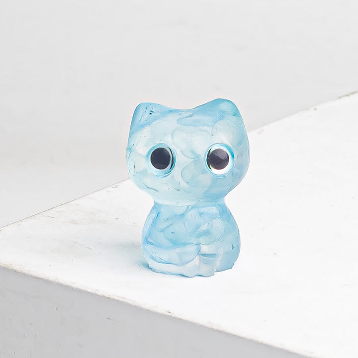 Décoration en pierre précieuse en forme de chaton aux grands yeux en cristal époxy Olivenorma