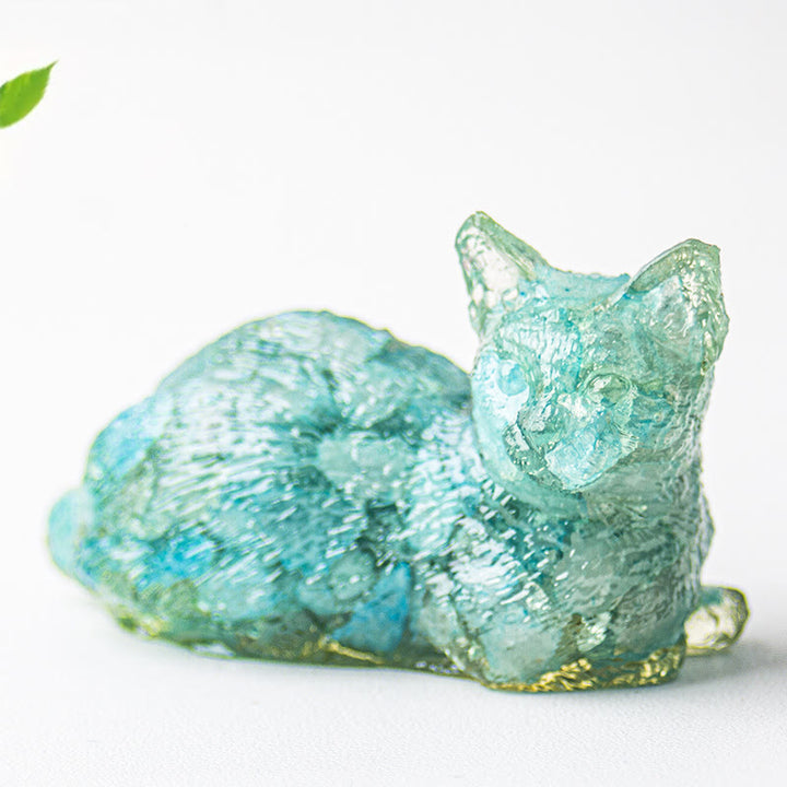 Décoration en pierre précieuse en époxy en forme de chaton couché en gravier cristallin Olivenorma