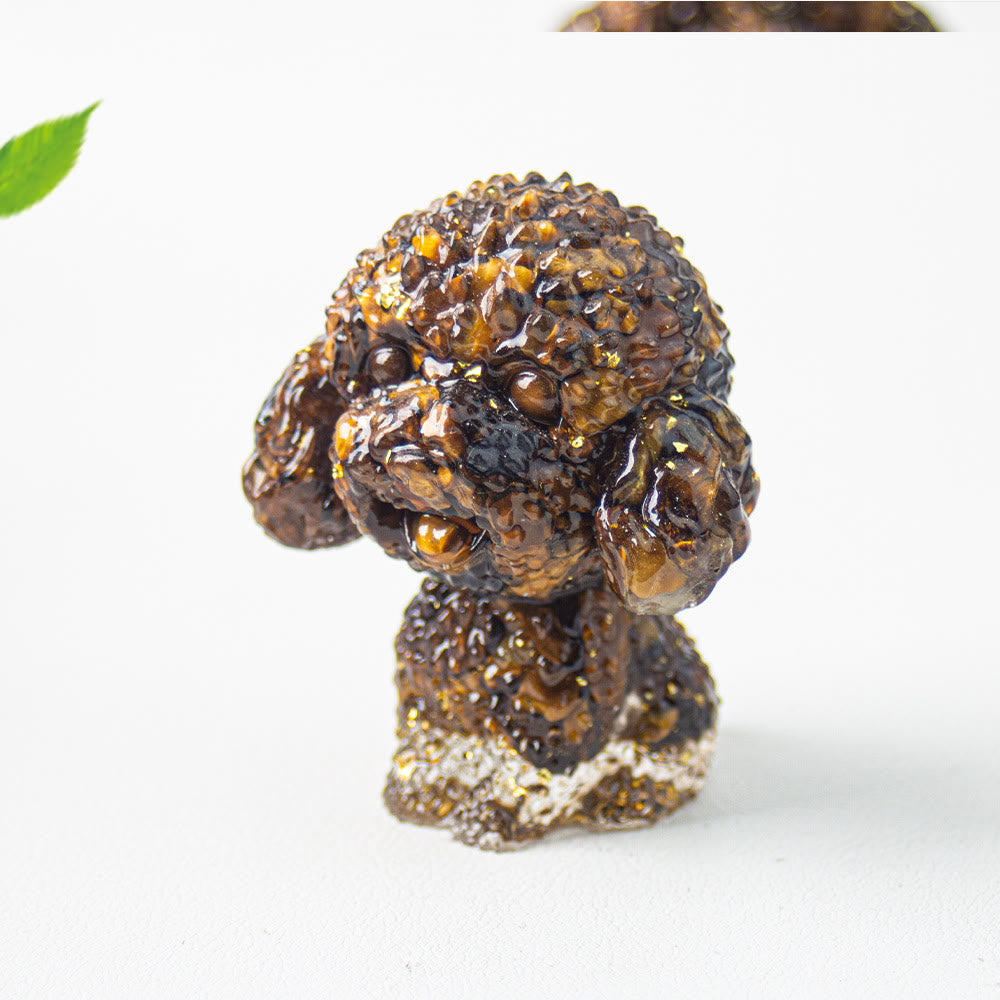 Décoration en pierre précieuse en époxy de gravier de cristal Olivenorma en forme de caniche mignon