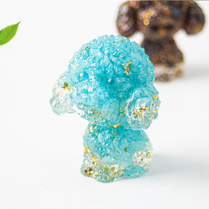 Décoration en pierre précieuse en époxy de gravier de cristal Olivenorma en forme de caniche mignon