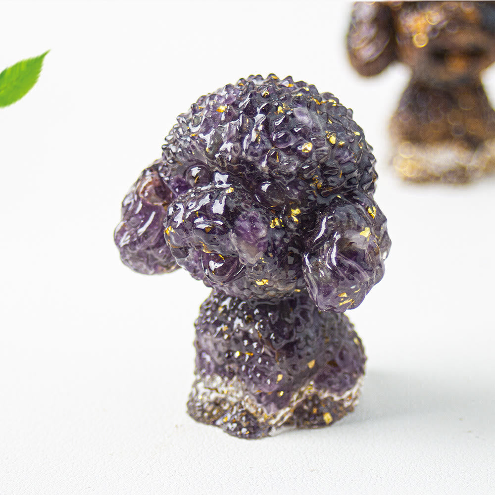 Décoration en pierre précieuse en époxy de gravier de cristal Olivenorma en forme de caniche mignon