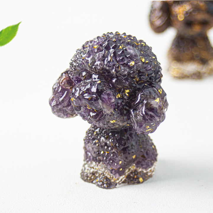 Décoration en pierre précieuse en époxy de gravier de cristal Olivenorma en forme de caniche mignon