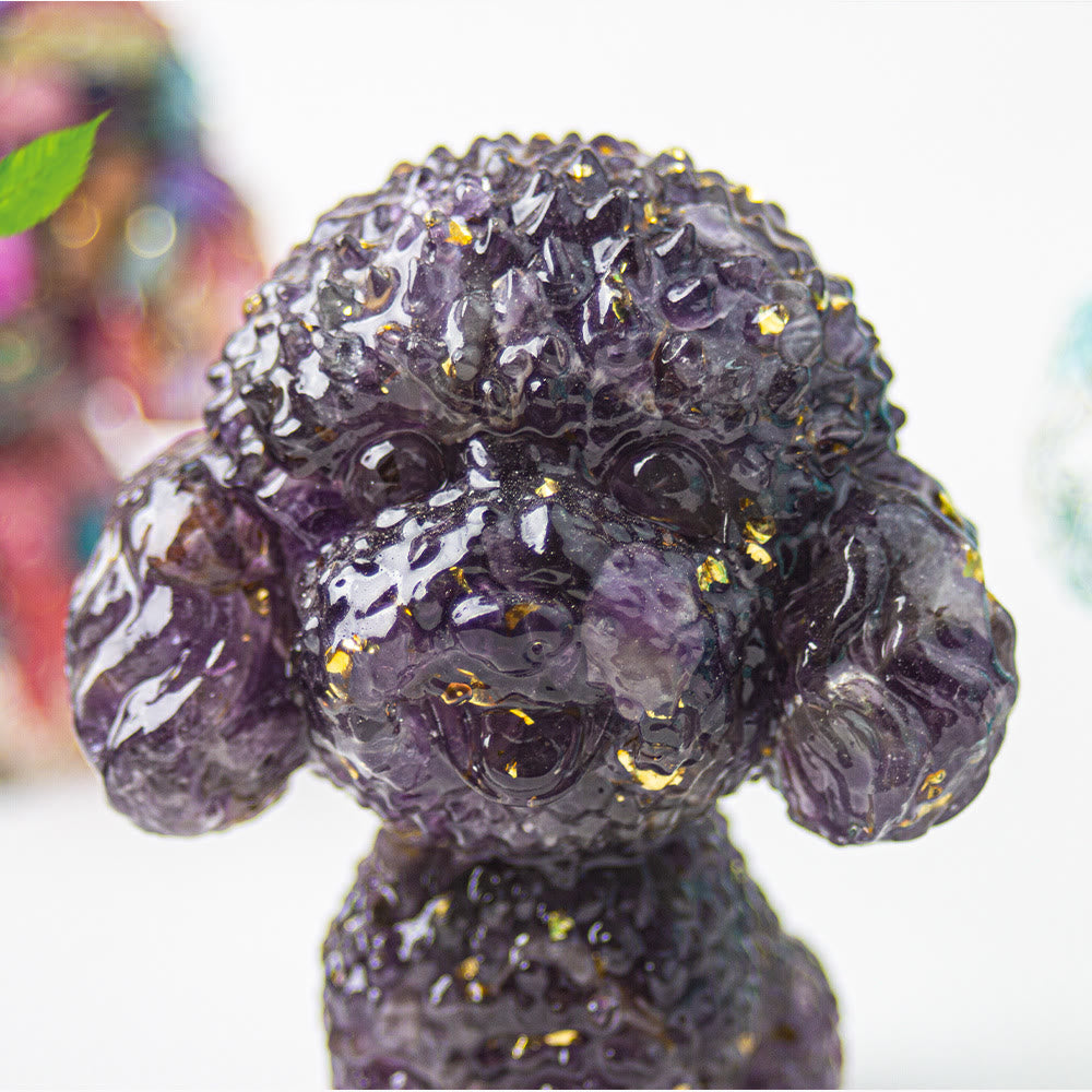 Décoration en pierre précieuse en époxy de gravier de cristal Olivenorma en forme de caniche mignon
