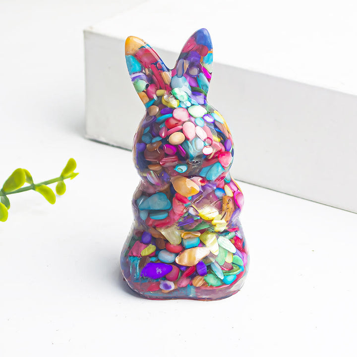 Décoration en pierre précieuse en forme de lapin à souhaits en époxy et gravier de cristal Olivenorma