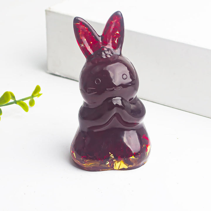 Décoration en pierre précieuse en forme de lapin à souhaits en époxy et gravier de cristal Olivenorma