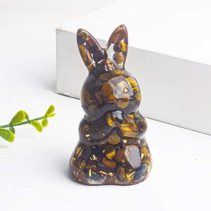 Décoration en pierre précieuse en forme de lapin à souhaits en époxy et gravier de cristal Olivenorma