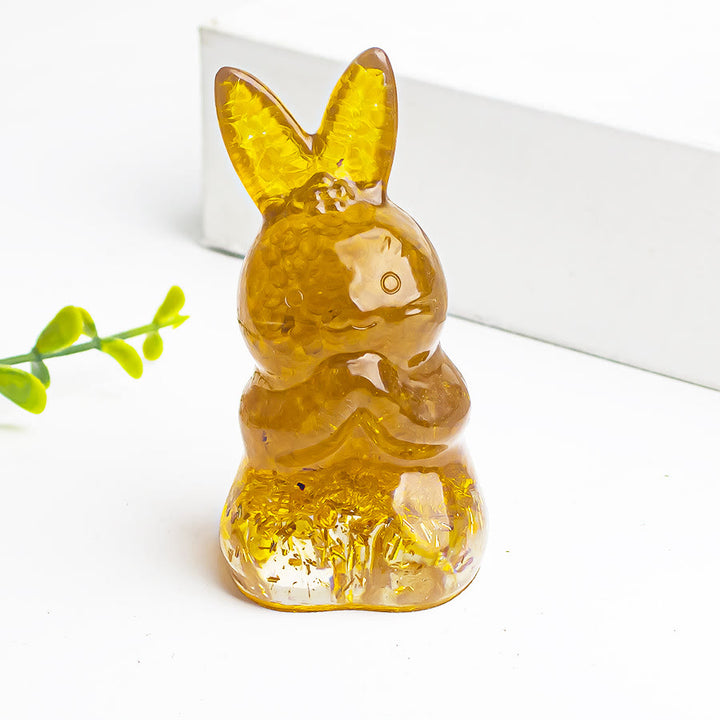 Décoration en pierre précieuse en forme de lapin à souhaits en époxy et gravier de cristal Olivenorma