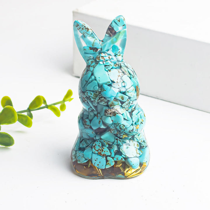 Décoration en pierre précieuse en forme de lapin à souhaits en époxy et gravier de cristal Olivenorma