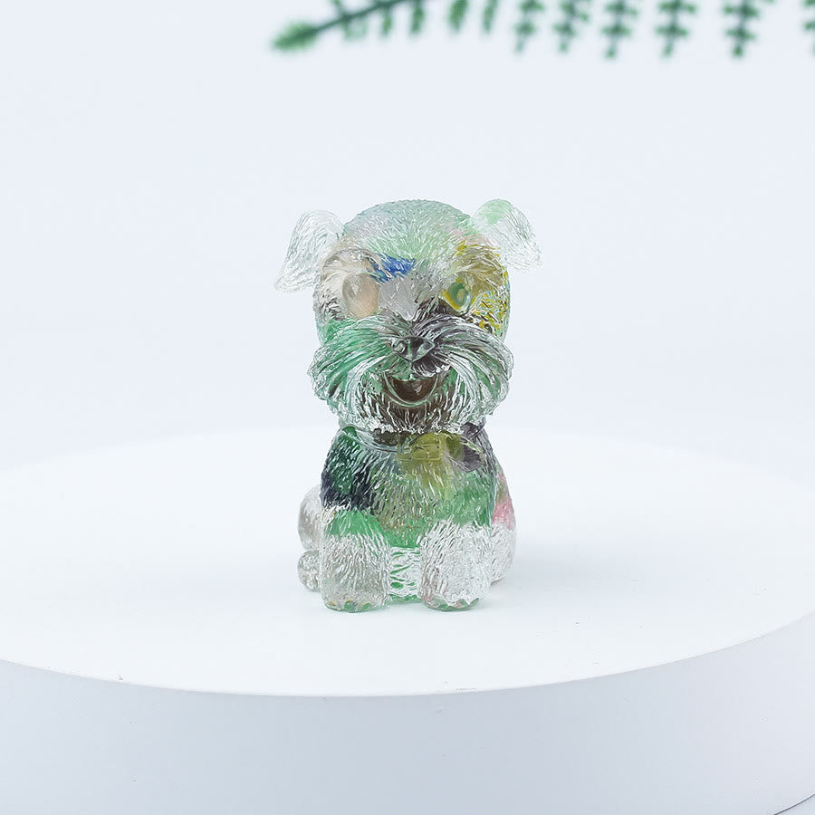 Décoration en pierre précieuse en époxy Mini Schnauzer en gravier de cristal Olivenorma