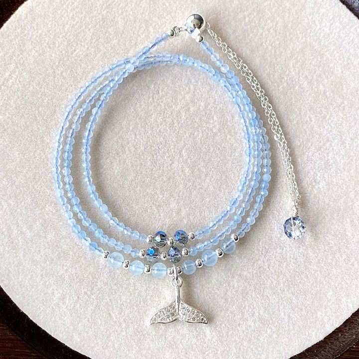 Collier pendentif queue de poisson et bracelet multicouches en aigue-marine Olivenorma