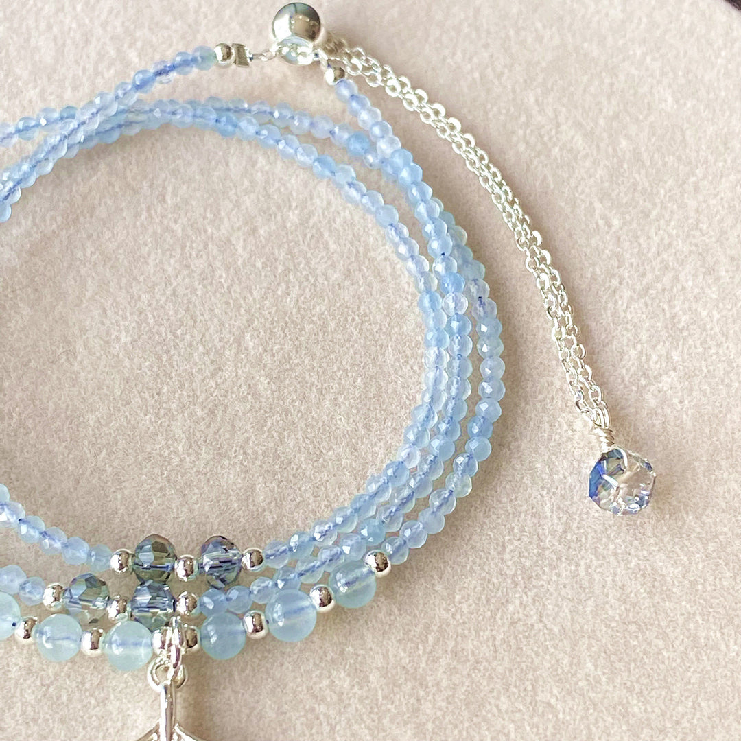 Collier pendentif queue de poisson et bracelet multicouches en aigue-marine Olivenorma