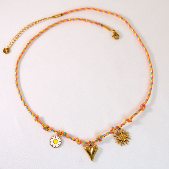Collier pendentif en pierre naturelle tressée colorée Olivenorma