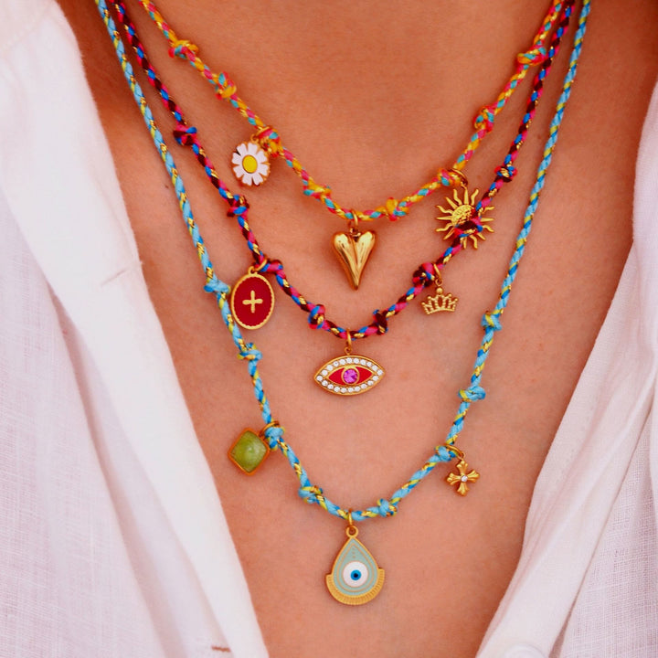 Collier pendentif en pierre naturelle tressée colorée Olivenorma