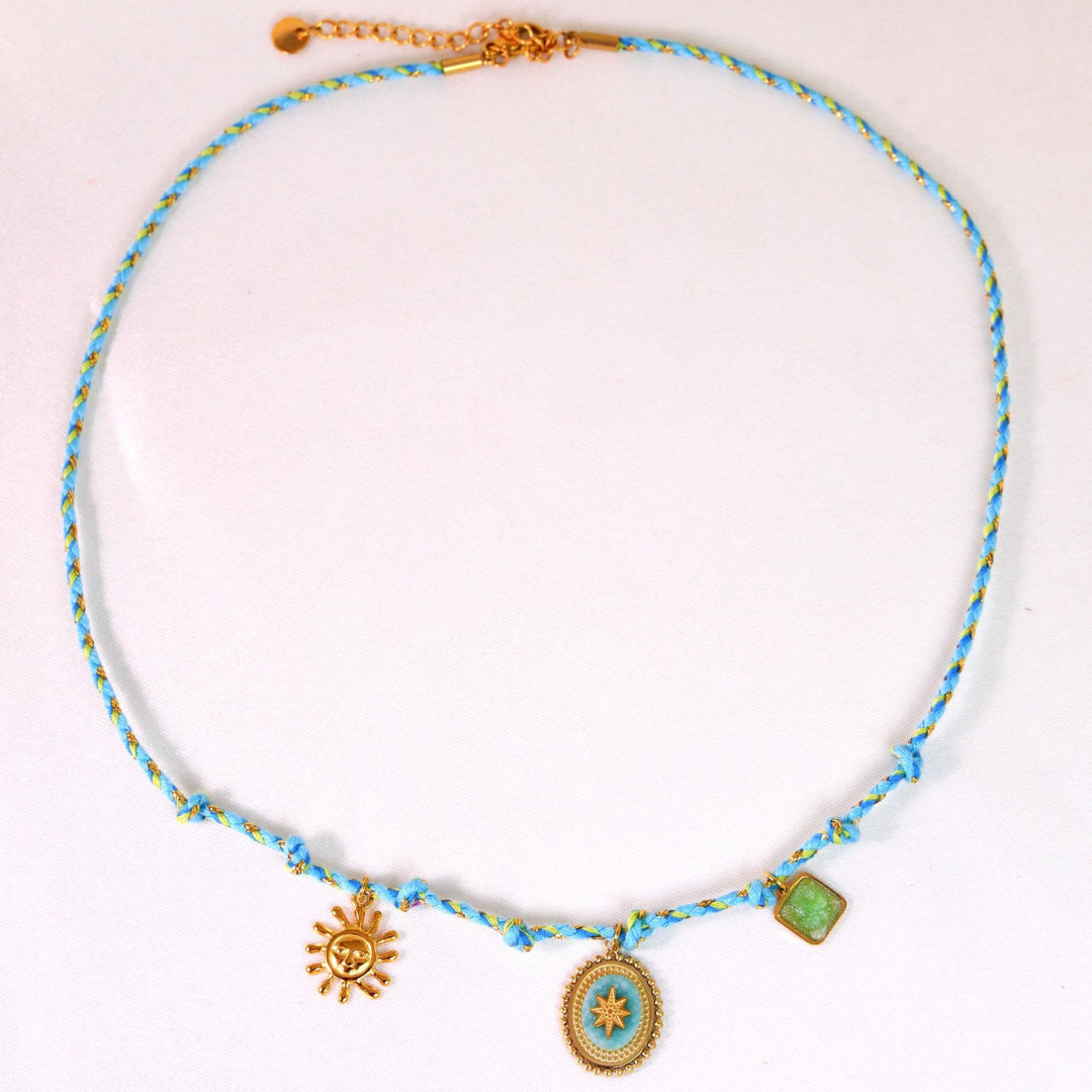Collier pendentif en pierre naturelle tressée colorée Olivenorma