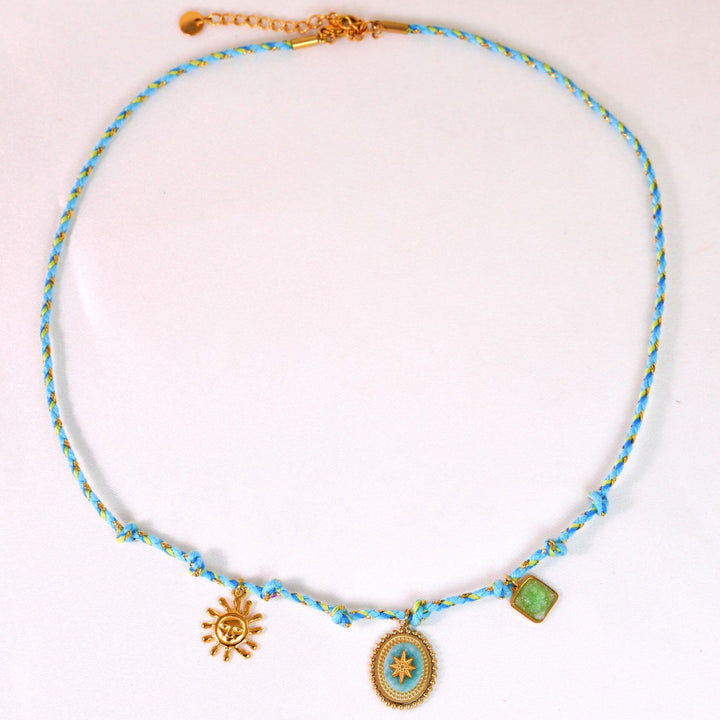 Collier pendentif en pierre naturelle tressée colorée Olivenorma