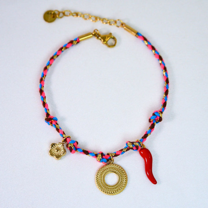 Collier pendentif en pierre naturelle tressée colorée Olivenorma