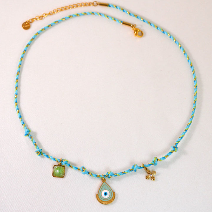Collier pendentif en pierre naturelle tressée colorée Olivenorma