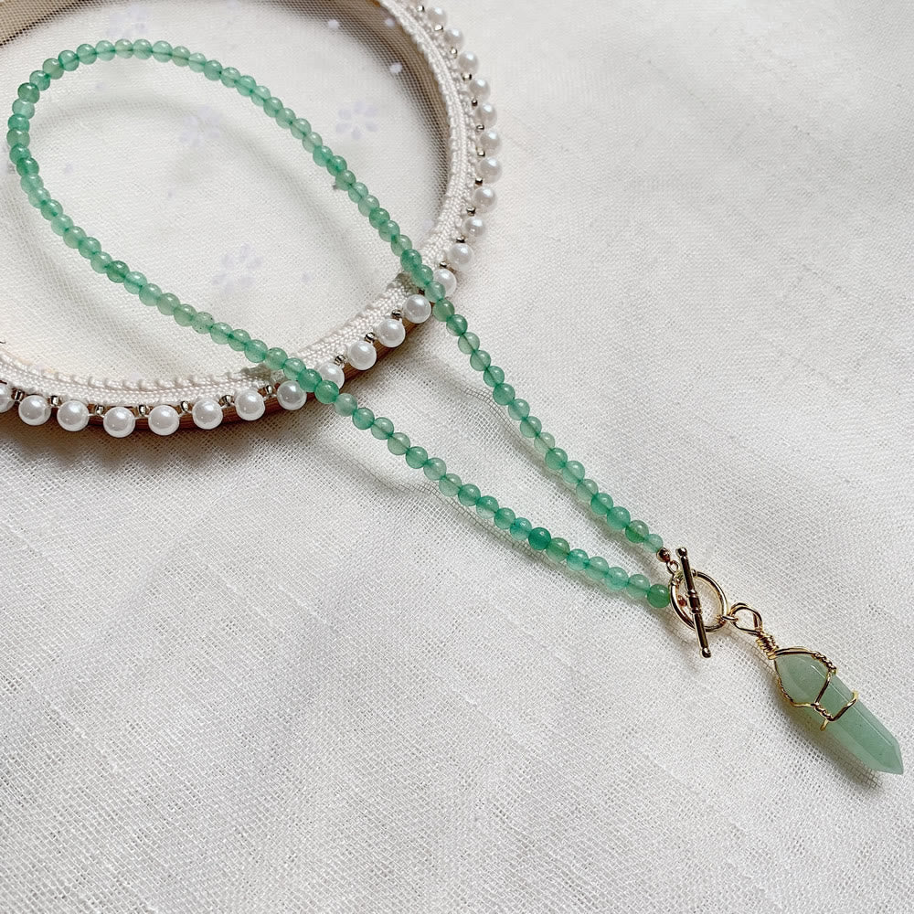 Collier de perles en pierre naturelle avec pendentif colonne hexagonale Olivenorma