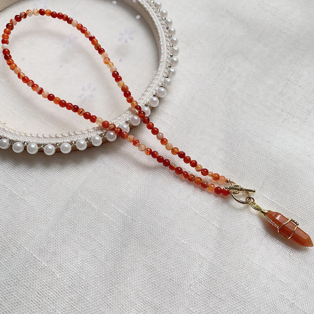 Collier de perles en pierre naturelle avec pendentif colonne hexagonale Olivenorma