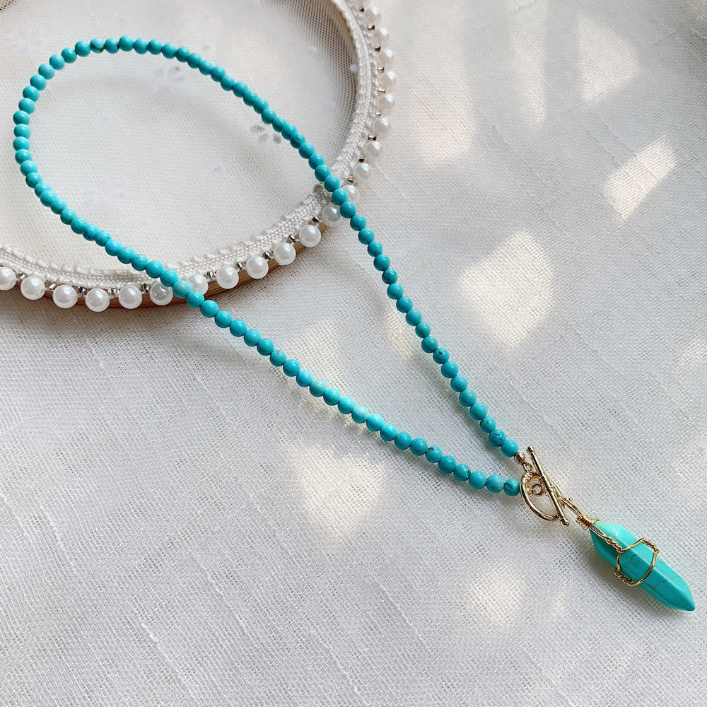 Collier de perles en pierre naturelle avec pendentif colonne hexagonale Olivenorma