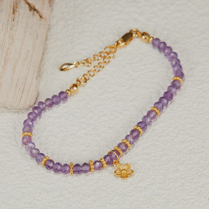 Collier et bracelet avec pendentif en forme de fleur en perles d'améthyste naturelle Olivenorma