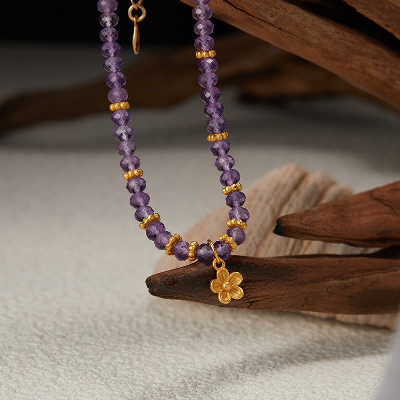 Collier et bracelet avec pendentif en forme de fleur en perles d'améthyste naturelle Olivenorma