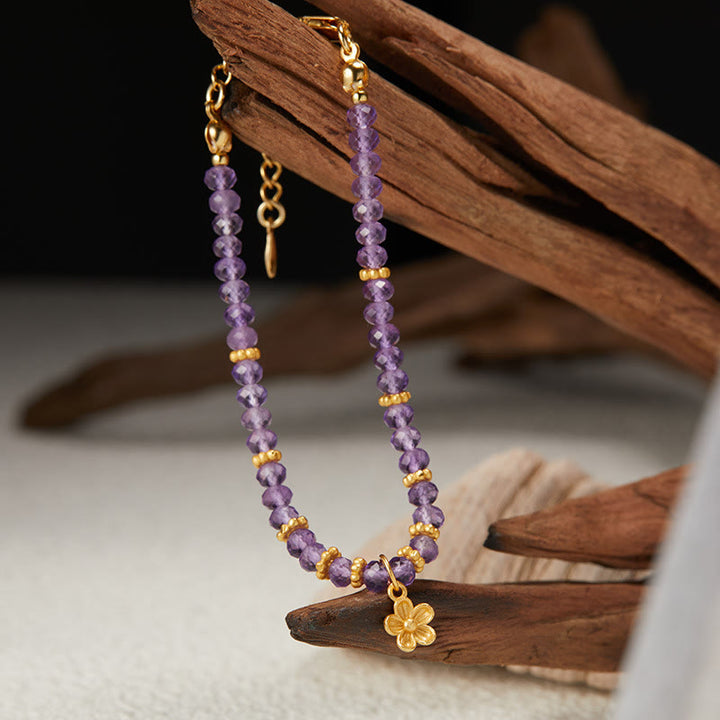 Collier et bracelet avec pendentif en forme de fleur en perles d'améthyste naturelle Olivenorma