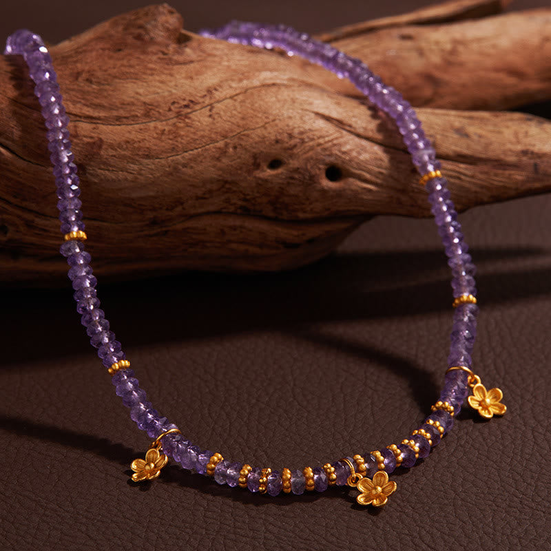 Collier et bracelet avec pendentif en forme de fleur en perles d'améthyste naturelle Olivenorma