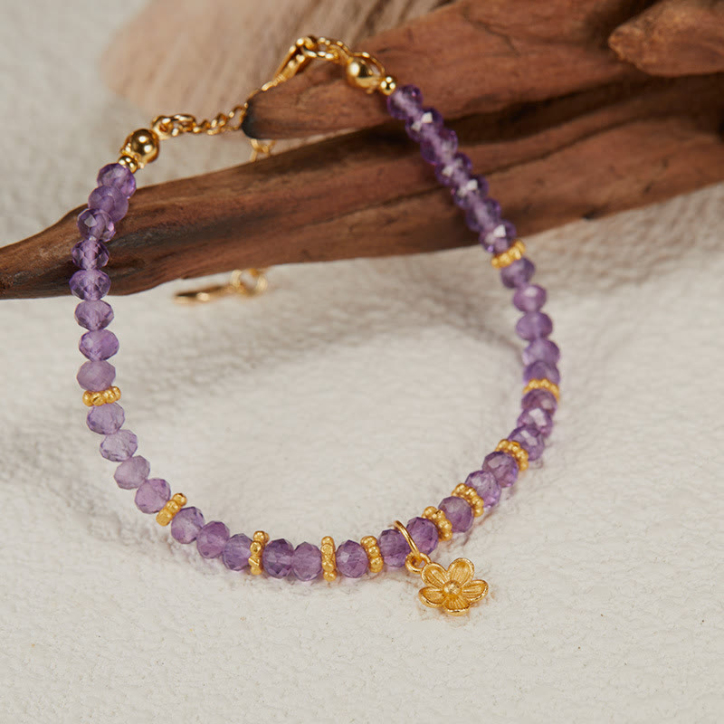 Collier et bracelet avec pendentif en forme de fleur en perles d'améthyste naturelle Olivenorma