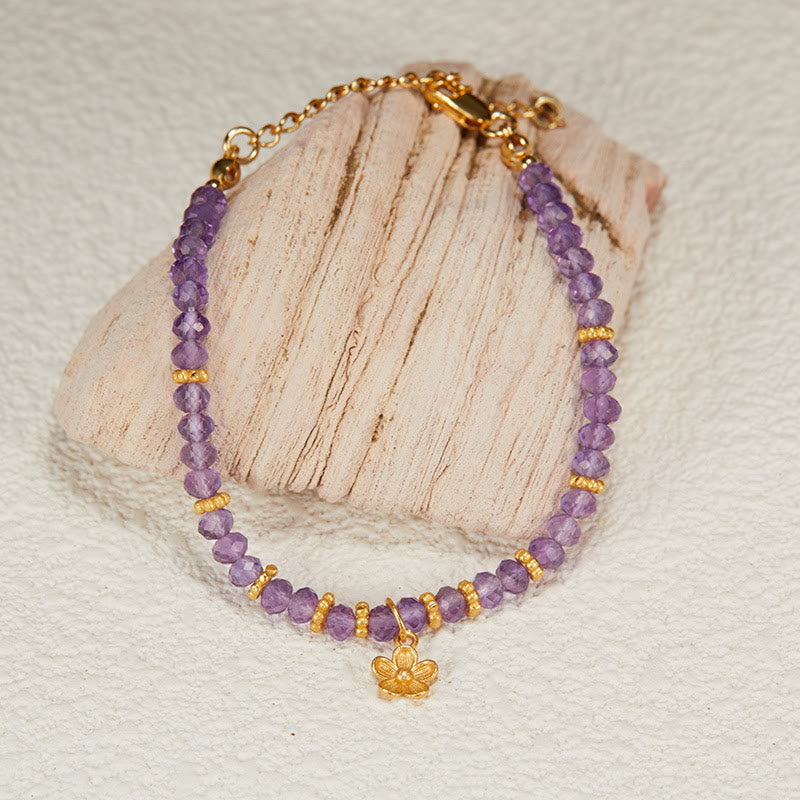 Collier et bracelet avec pendentif en forme de fleur en perles d'améthyste naturelle Olivenorma