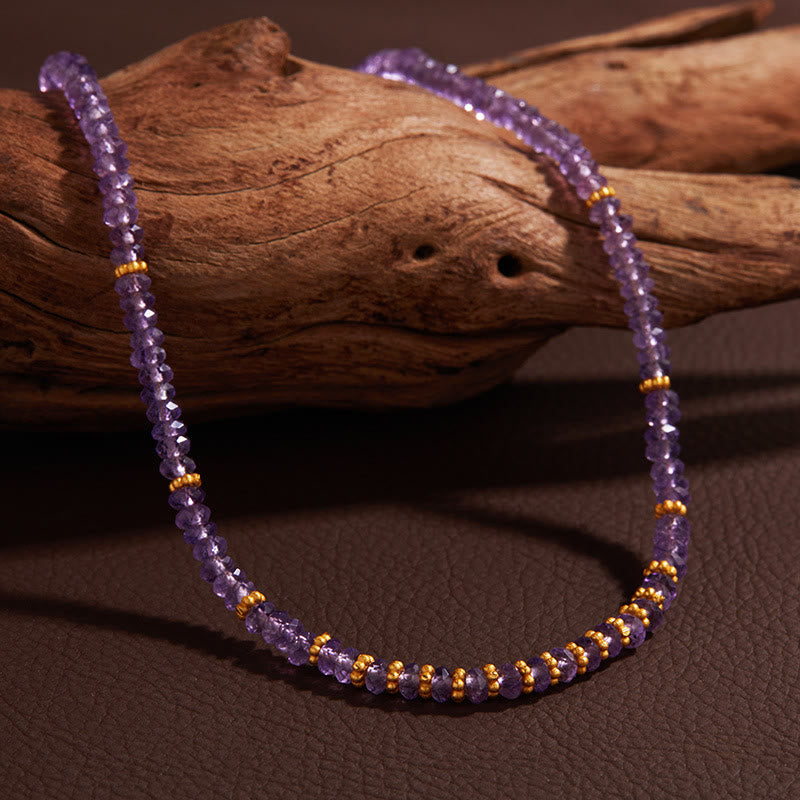 Collier et bracelet avec pendentif en forme de fleur en perles d'améthyste naturelle Olivenorma