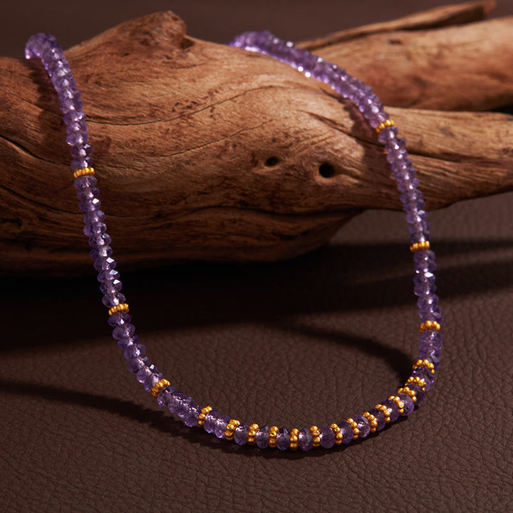 Collier et bracelet avec pendentif en forme de fleur en perles d'améthyste naturelle Olivenorma