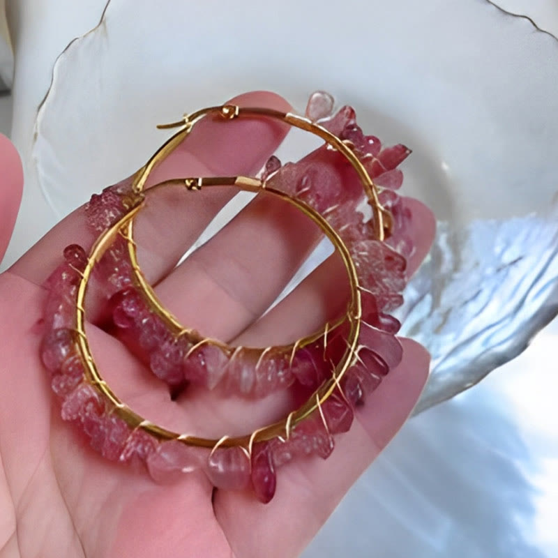 Boucles d'oreilles créoles Olivenorma de style bohème en pierre naturelle et cristal