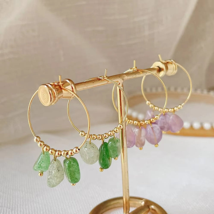 Boucles d'oreilles pendantes en acier titane et cristal concassé naturel Olivenorma