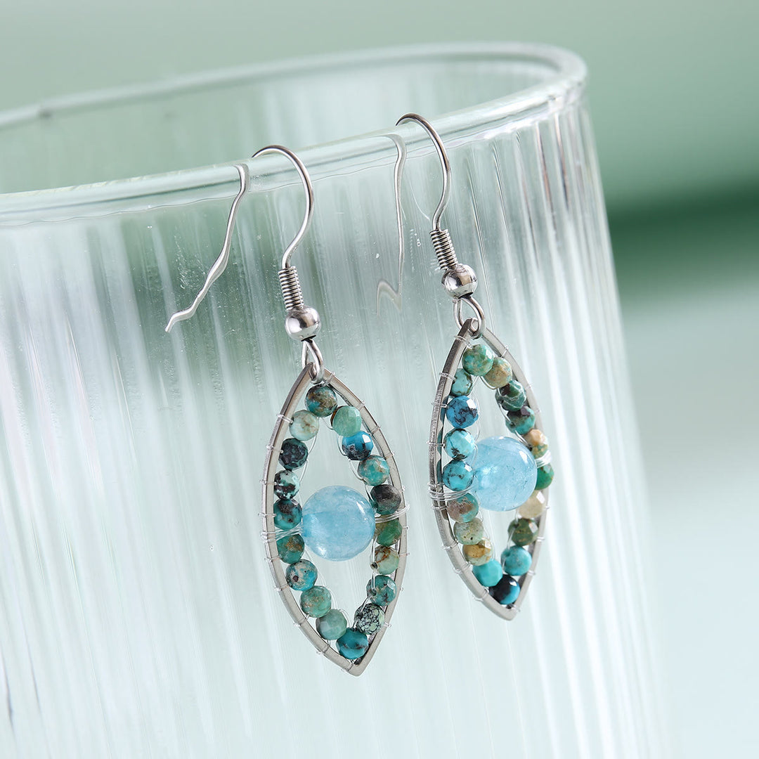 Boucles d'oreilles pendantes Olivenorma en turquoise africaine et aigue-marine avec mauvais œil - Turquoise et aigue-marine africaines - image 0