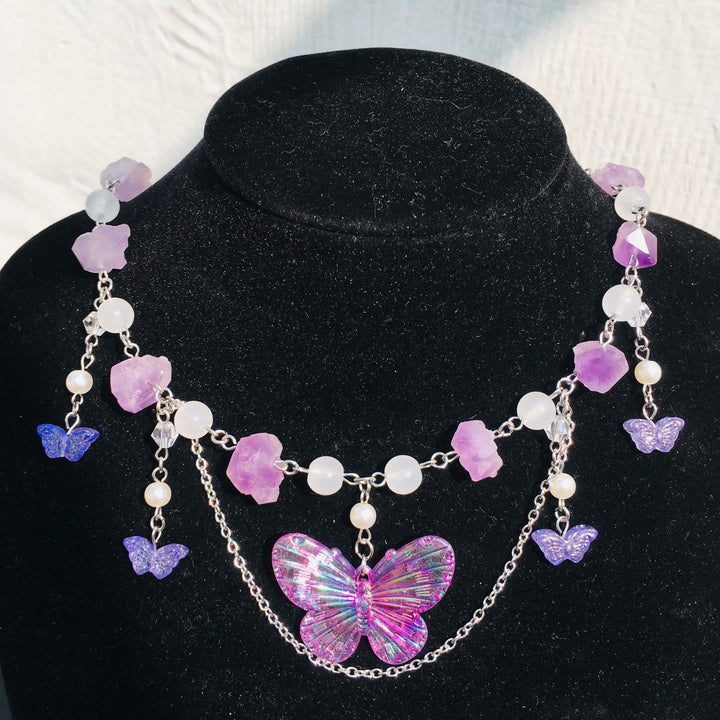 Collier ras du cou superposé en cristal transparent améthyste Olivenorma