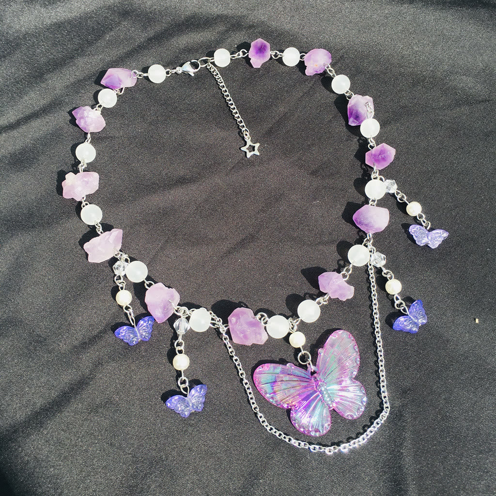 Collier ras du cou superposé en cristal transparent améthyste Olivenorma