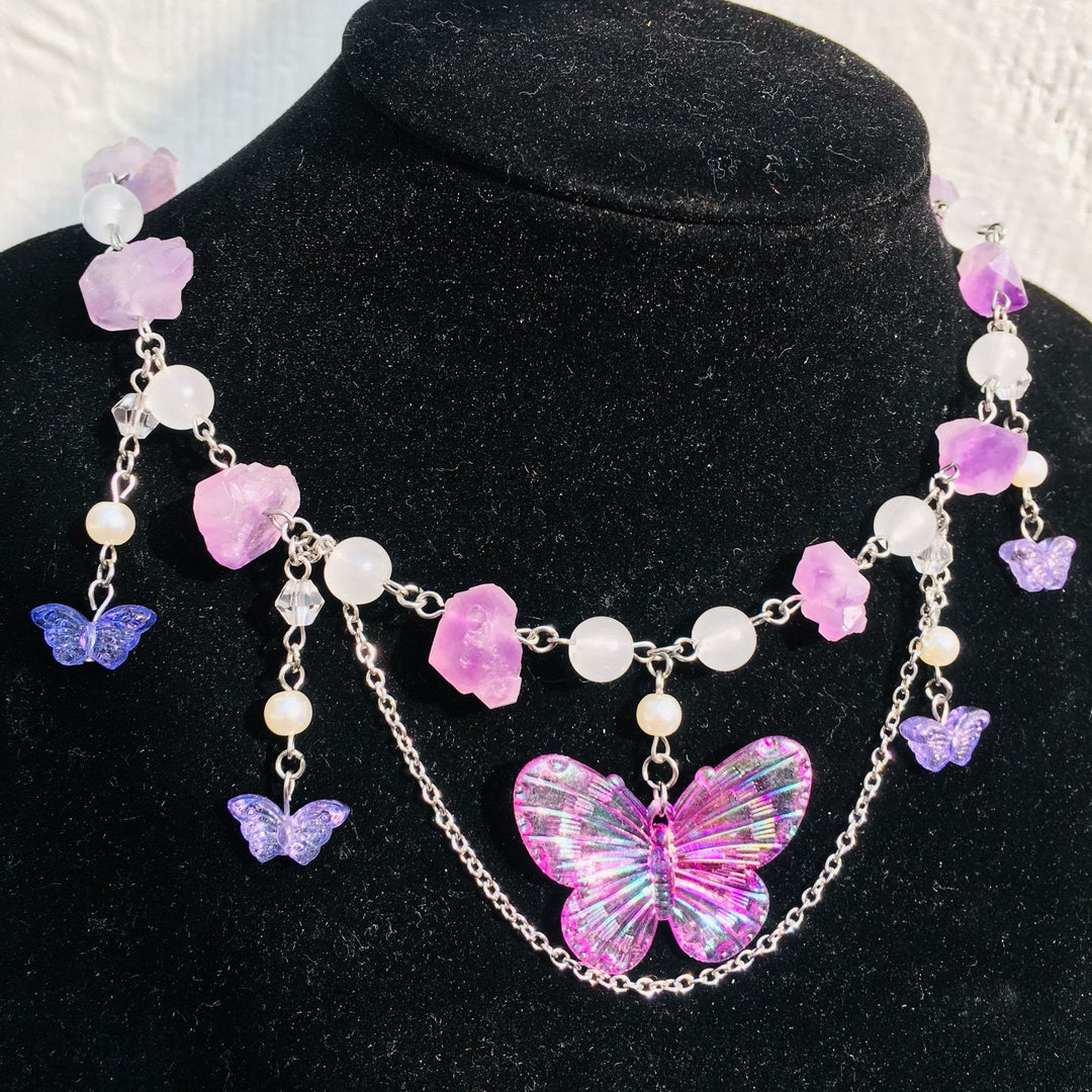 Collier ras du cou superposé en cristal transparent améthyste Olivenorma